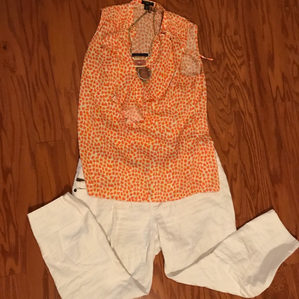 XS petite Ann taylor orange and yellow ruffle top